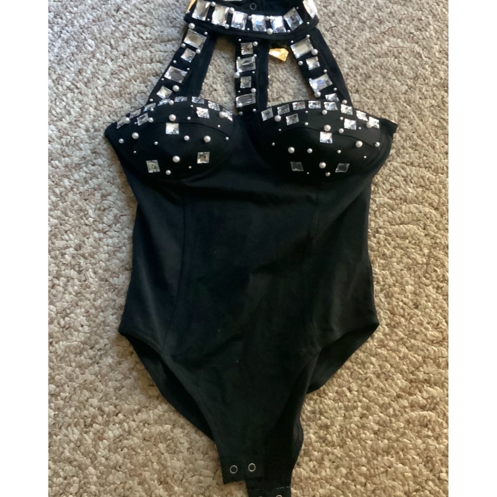 vintage 90s Jeweled Halter Bodysuit     (3F)